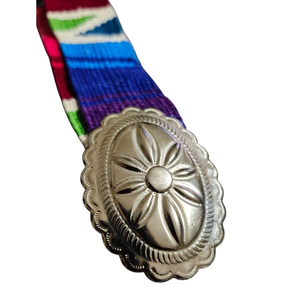 Vintage Silver Concho Belt Mexican Serape Woven Southwestern Boho Festival - Picture 6 of 6